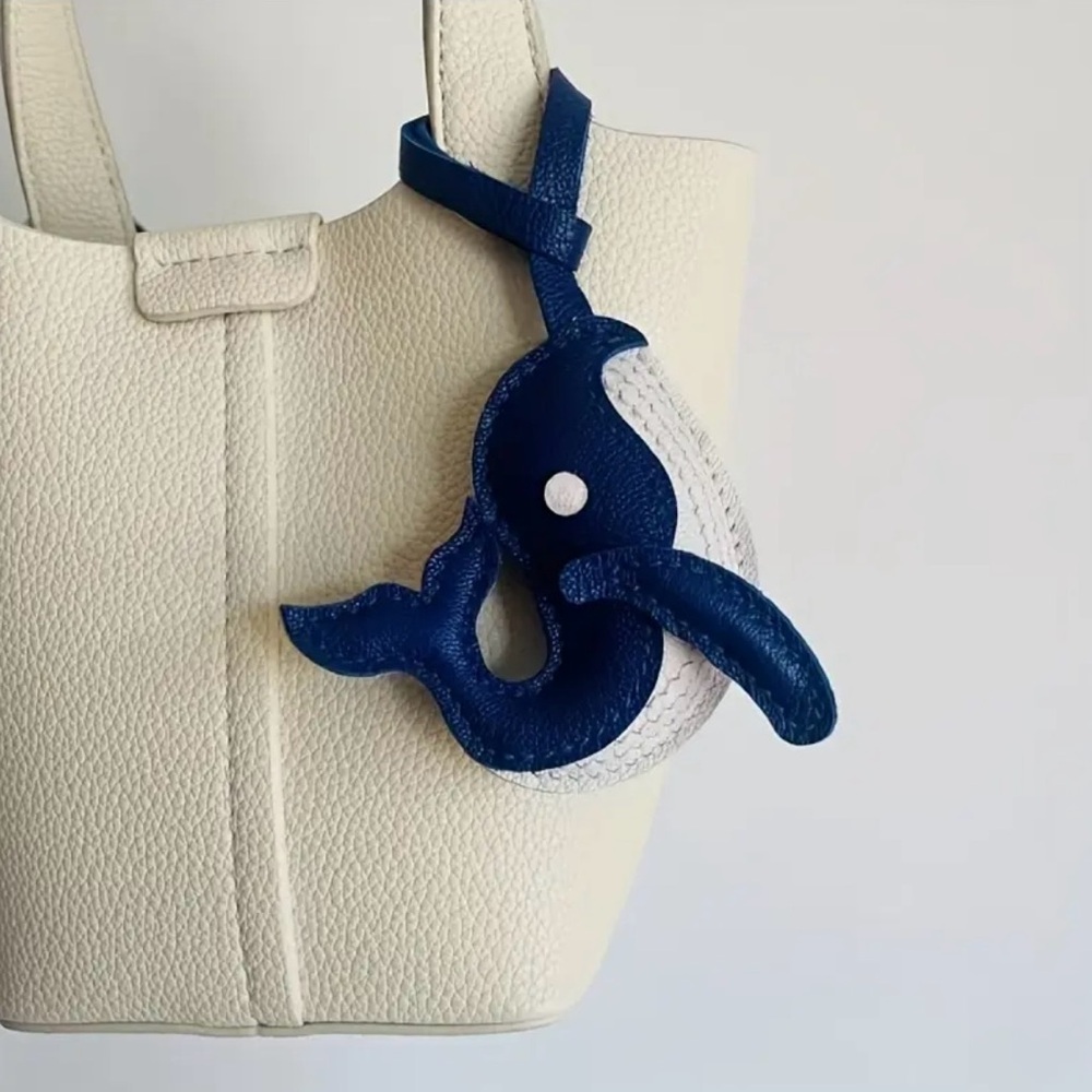 Navy Blue & White Whale Bag Charm, NEW